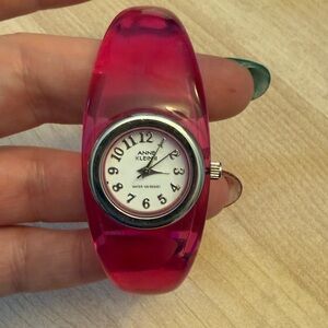 Anne Klein II Cuff Watch- Hot Pink Plastic with side snap closure
